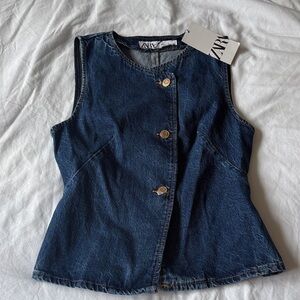 Zara Indigo Denim Button-Front Vest